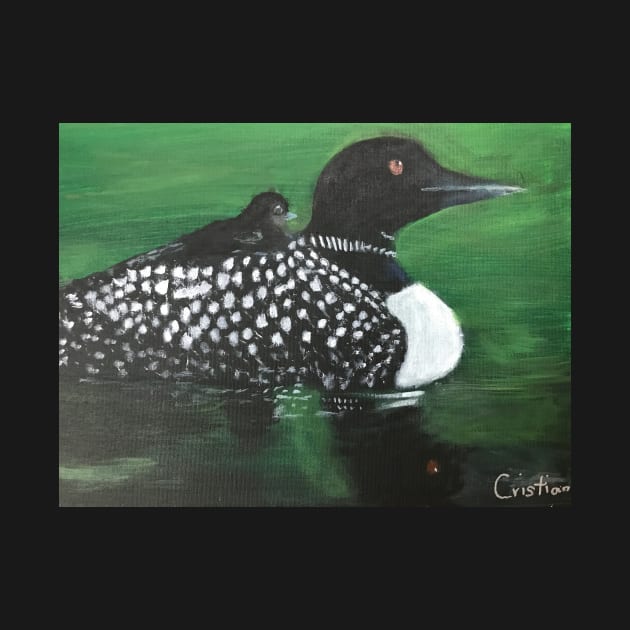Loon and chick by artdesrapides
