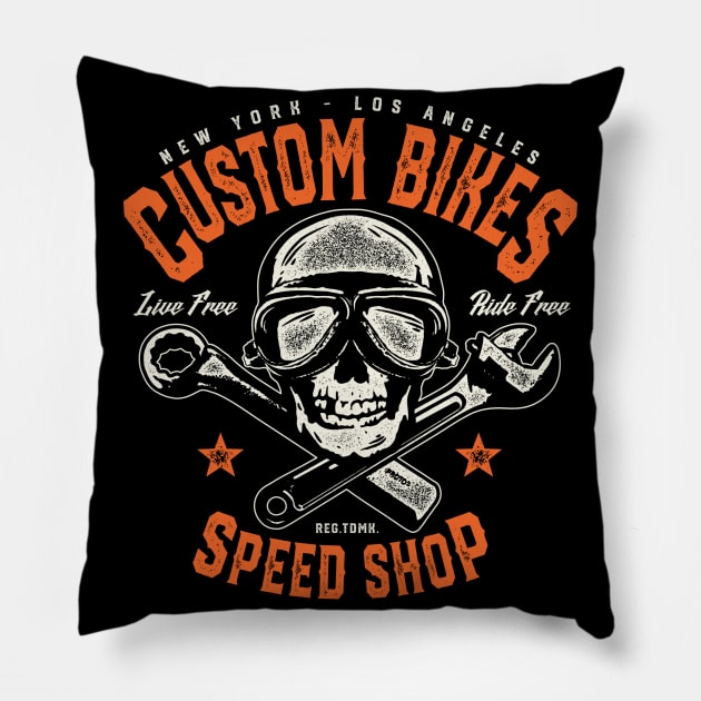 CUSTOM BIKES SPEED SHOP Pillow by DalisGraphics