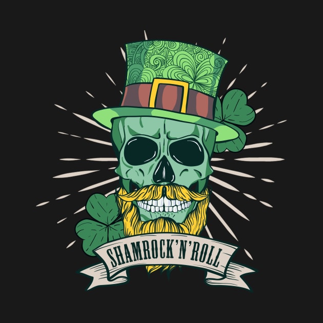 Shamrock N’ Roll St. Patrick's skull by secondskin