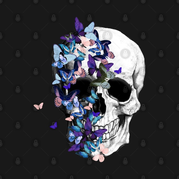 Skull With blue Butterflies by Collagedream