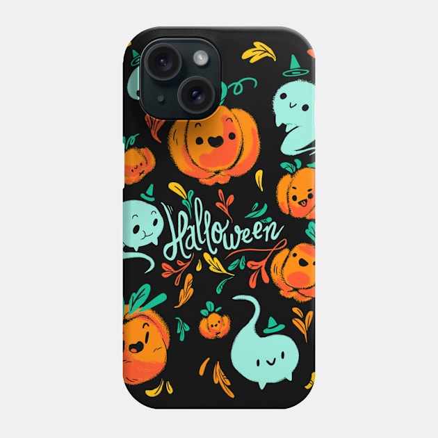 Pumpkins and Ghosts - Halloween Design Phone Case by TheTeenosaur