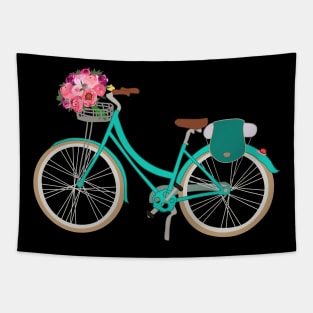 Turquoise bicycle and Peonies Tapestry