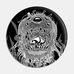 Monstah, line art, white on black Pin