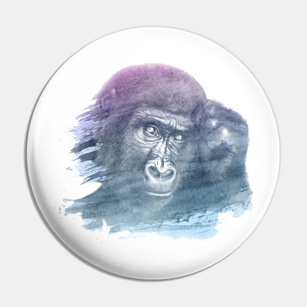 Monkey Superimposed Watercolor Pin by deificusArt