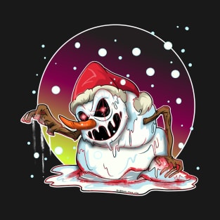 Dark Snowy Christmas Snowman T-Shirt