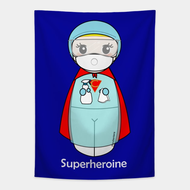 Kokeshi Cleaner Superheroine Tapestry by Pendientera