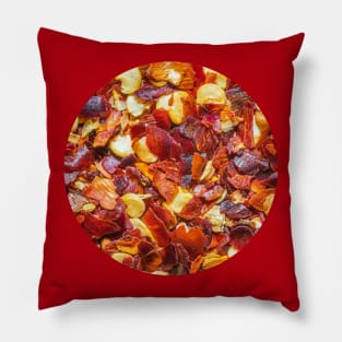 Spicy Red Hot Pepper Chili Flakes Circle Photograph Pillow