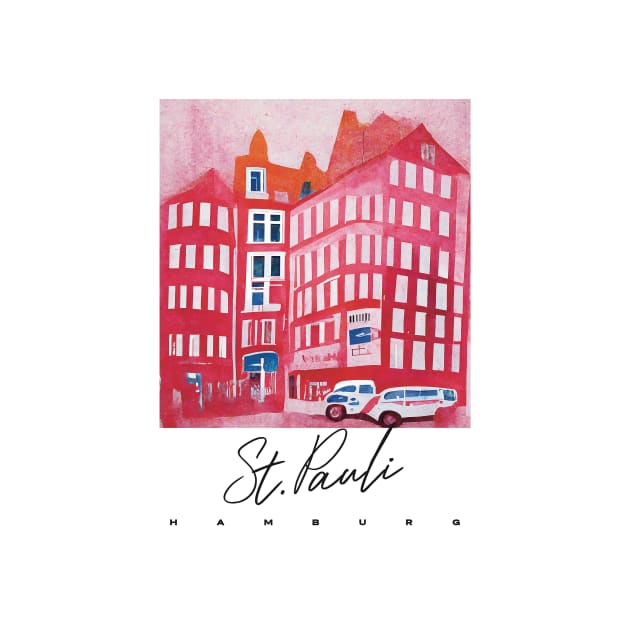 St Pauli Street Hamburg Travel Poster Retro Wall Art Illustration by BetterManufaktur