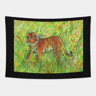 Tiger in Green Jungle Tapestry