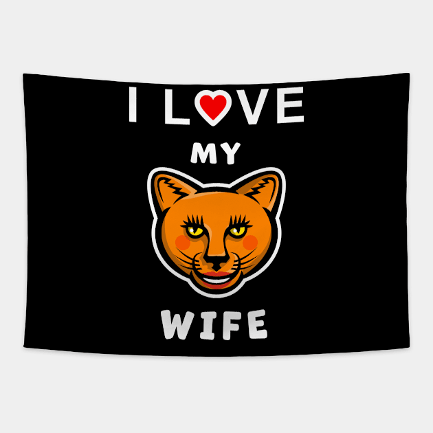 I Love my Cougar Wife funny graphic t-shirt, to show your love for your older Wife. Tapestry by Cat In Orbit ®