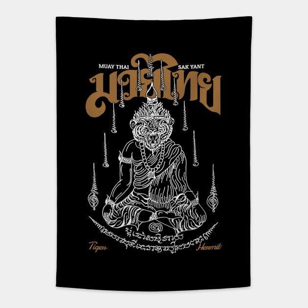 Muay Thai Sak Yant Hermit Tiger Tapestry by KewaleeTee