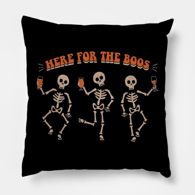 Boozy Halloween: Funny Drinking Skeletons Graphic Pillow by PunTime