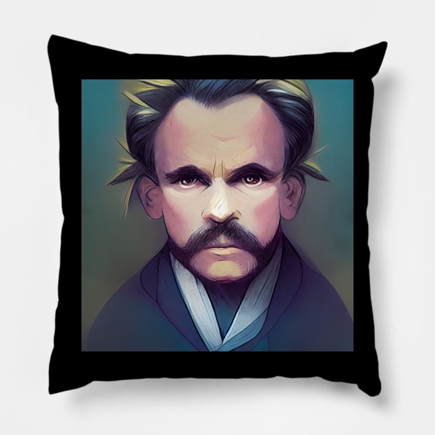 Friedrich Nietzsche portrait | Anime style Pillow by Classical