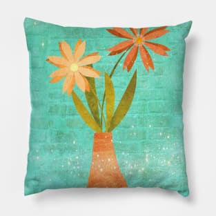 Orange Flowers in Vase Pillow