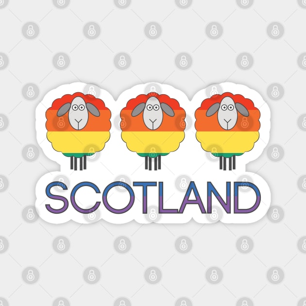 Trio of Scottish Rainbow Pride Flag Patterned Sheep Magnet by MacPean