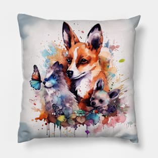 cute animals watercolor painting Pillow