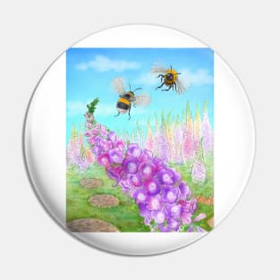 Honeybees and Foxgloves Pin