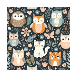 Whimsical Woodland Creatures Pattern 7 T-Shirt