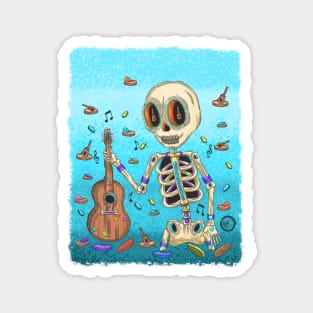 Colorful Mariachi Skeleton - Día De Los Muertos - guitar lover Magnet