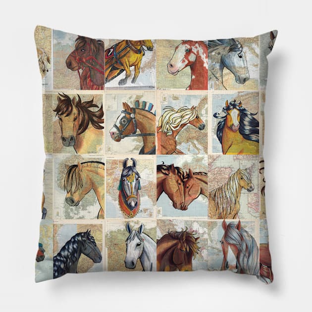 Horses of the World Pattern Pillow by lizstaley