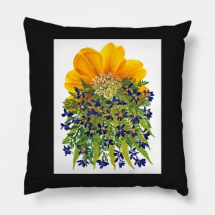 Yellow Tulip Flower Wall Art Floral Print Yellow and Blue Pressed Flowers Home Décor Botanical Print Pillow