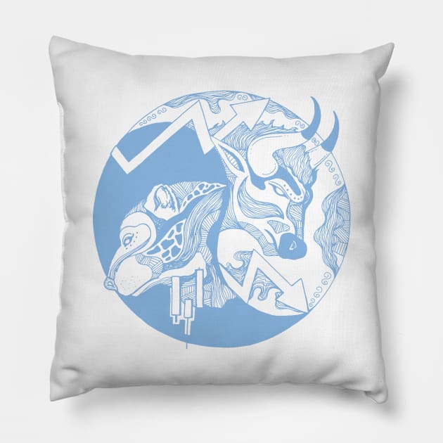 Light Blue Bull and Bear Pillow by kenallouis