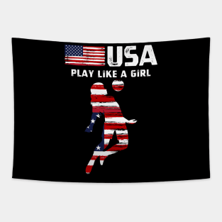 USA Play Like a Girl Soccer Football USA Flag Soccer Girl Tapestry