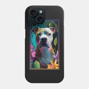 American Staffordshire Terrier Pitbull Vibrant Tropical Flower Tall Digital Oil Painting Portrait  5 Phone Case