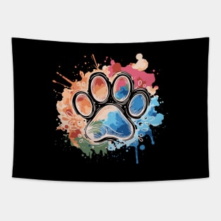 Dog paw print mono line pet footprint minimal design, paw print master, unconditional, love, minimal style, pet lovers, animal lovers, dog lovers Tapestry