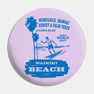 Waikiki Beach Honolulu Vintage Monochromatic Design Pin
