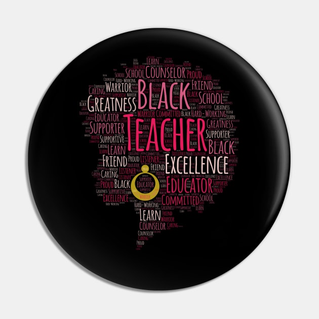 Black Teacher Words in Afro Pin by blackartmattersshop