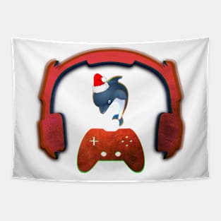 Christmas Dolphin - Gaming Music Headphones - Christmas Holiday Gift Tapestry