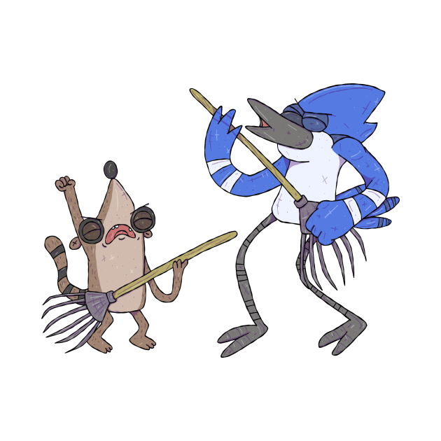 Regular Show - Mordecai and Riby Rake Guitars by surfinggiraffecomics