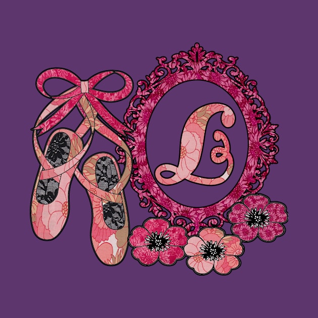 Pink floral ballerina Monogram art L by artbyomega