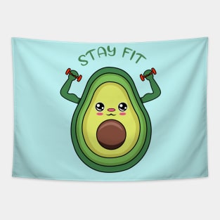 Stay Fit, cute avocado lifting weights Tapestry