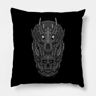 Skull red eyes 1 black and white Pillow