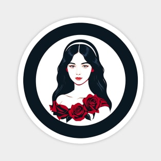 Gothic Woman with Black Hair and Red Roses Magnet