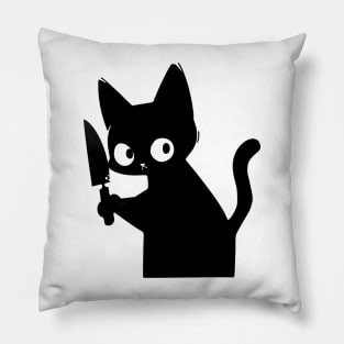 Black Cat With Knife Pillow