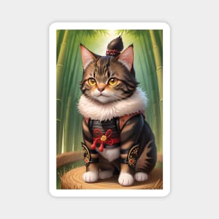 A cute samurai tabby cat Magnet