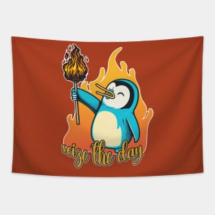 Seize The Day | Funny Penguin Quote | Carpe Diem Tapestry