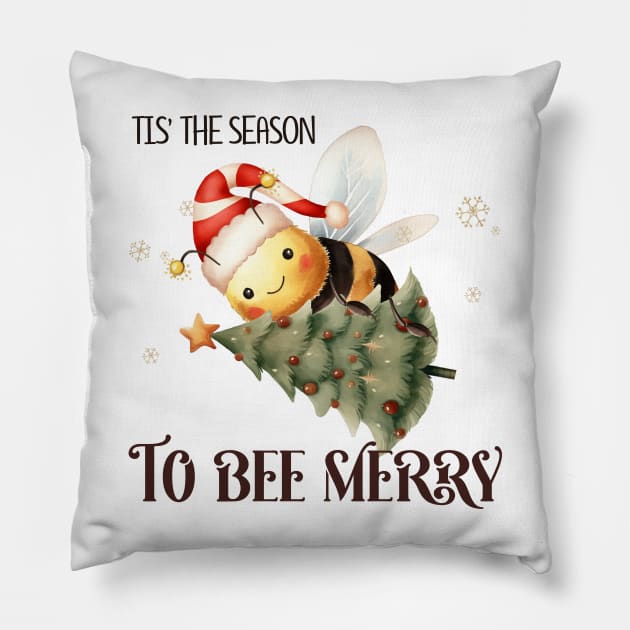 Funny Christmas Bee Quote Pillow by Chromatic Fusion Studio