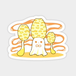 A Ghost in a yellow mushroom hat Magnet