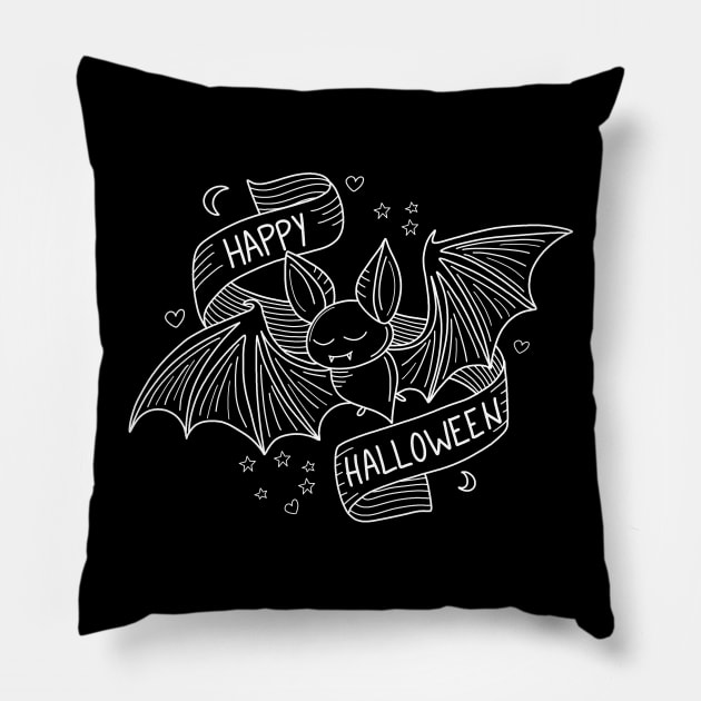 Cute Halloween Bat Pillow by valentinahramov