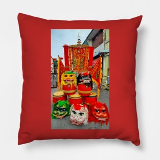 Colorful Chinese Dragon masks on a festival Pillow