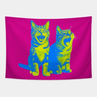 Laughing Cats - duotone blue and yellow Tapestry