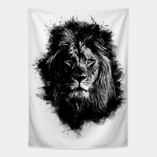 Lion Head Abstract Animal Face Ink Splatter Illustration Tapestry