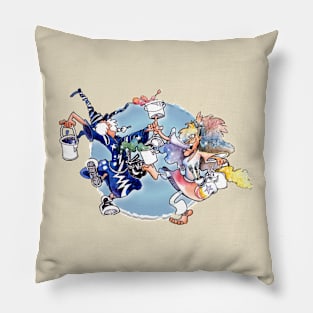 Dance of the Cartoon Wizard and the Color Witch Pillow