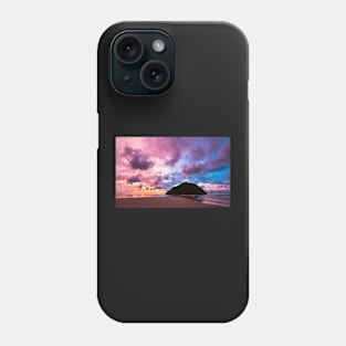 Tropical island and paradise beach at sunset Phone Case