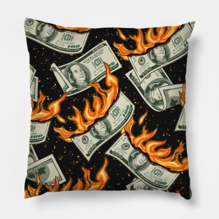 Burning flying money, 100 dollar notes Pillow