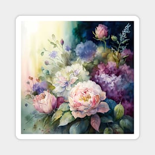 Pastel Watercolor Colorful Flowers Background Magnet